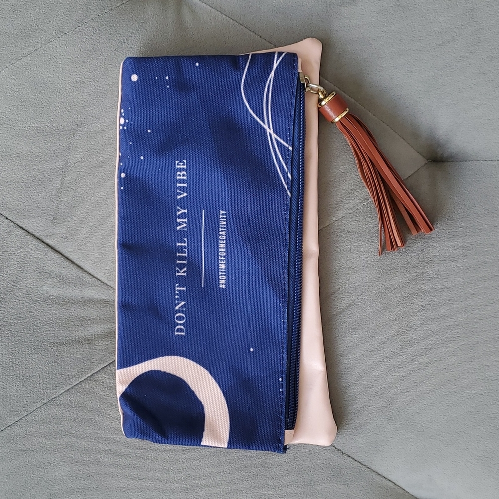 Don't Kill My Vibe Magnetic Clutch Vegan Leather Light Pink & Dark Blue